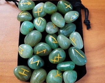 BUY 1 GET 1 50% Off! Green Aventurine Runes, Birthday Gift Mom, Stocking Stuffers for Crystal Lover, Rocks, Wiccan Pagan