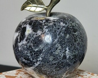 Natural Black Zebra Jasper APPLE - Teacher Gift Nature Lover
