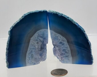 Blue and White Crackle Agate Bookends Gift for Librarian Lawyer Secretary Mother Father