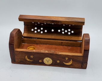 6" Mini Coffin Incense Burners Sticks and Cones + BONUS, Stars & Moon, Wiccan, Pagan, Home Decor, Gift Boxes