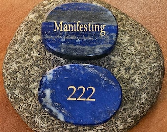 Engraved Lapis Lazuli Palm Stone – Manifesting, 222, Inspirational Gift