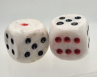 Set of (2) 2 Inch White Marble Dice Paperweights Gaming Gamers Gifts Desk Office Decor