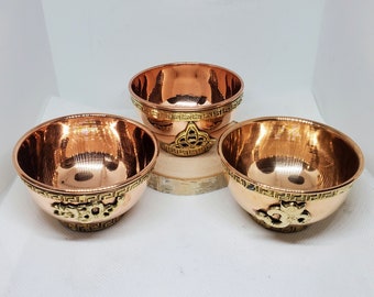 3" Copper Offering Bowls, Dragon, Tree of Life,  Wiccan, Pagan, Wicca, Gifts