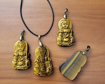 BUY 1 GET 1 50% Off! Kuan Yin Tiger Eye Pendant Necklace Relaxation Meditation Gifts Stocking Stuffers