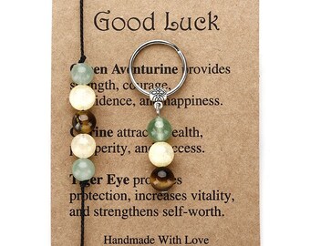 Good Luck Bracelet and Key Ring Gemstone Set Inspirational Gifts for Her or Him
