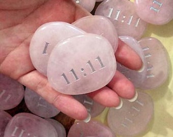 Rose Quartz 11:11 Pocket Palm Stone Angel Number Reiki Chakra Gifts Mother Sister Best Friend Pink