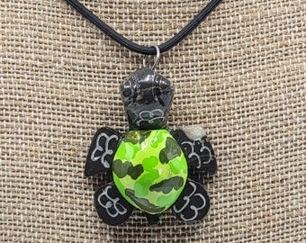 Turtle Marble Necklace Green Camo Super Comfortable Wildlife Pendant Gift for Mom Sister Best Friend