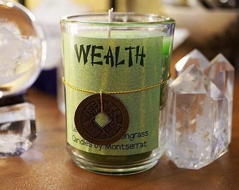 Wealth Candle w/Charm Lemon Lemongrass Wiccan Pagan Wicca Mother Sister Gifts