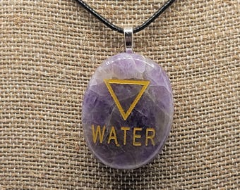 AMETHYST WATER Elements Stone Pendant Necklace Gift for Mom Sister Best Friend Dad Brother Father