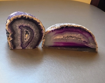 Set of 2 Agate Slice Paper Weights Purple and Quartz Druzy Agate Paperweight Office Desk Teacher Executive