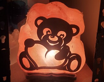 Teddy Bear Himalayan Salt Lamp w/Bulb & Dimmer Switch Cord, Wiccan, Pagan, Home Decor, Kids Room,