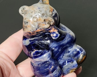 Sodalite Carved PANDA BEAR Figurine Gift for Mom Dad Best Friend Blue