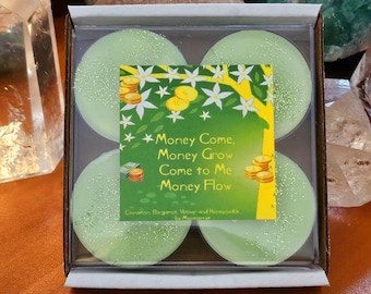Set of 4 Money Spell Organic Soy Tea Lights Candles