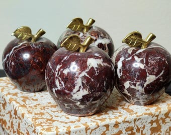 SET of 4 Small Natural Red Zebra Jasper APPLES - Teacher Gift Nature Lover