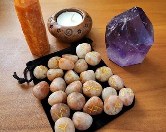 Sunstone Runes, Birthday Gift for Mom, Birthday Gift for Crystal Lover, Rocks Minerals, Wiccan Pagan, Stocking Stuffers