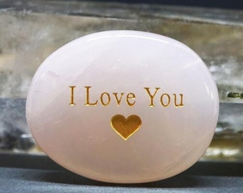 I Love You Pocket Palm Stone in Rose Quartz Valentine's Day Gifts Healing Stone