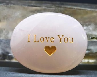 I Love You Pocket Palm Stone in Rose Quartz Valentine's Day Gifts Healing Stone