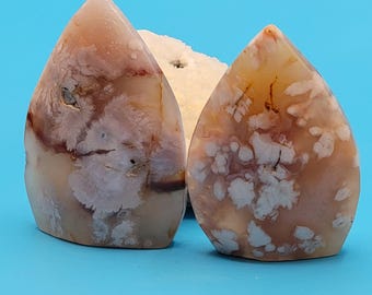 Set of 2 Flower Agate Free Forms Christmas Gift Mom Sister Natural Crystal