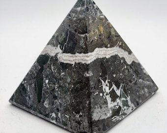 4" Tall Black Zebra Jasper Pyramid with Gift Box