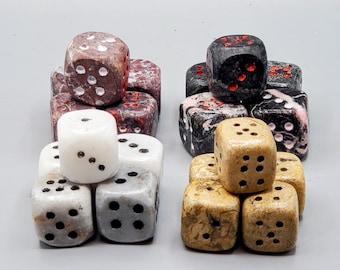 20 DICE, Red Zebra, Black Zebra, Fossilized Coral, White Marble, Birthday Gift for Gamer, Birthday Gift for Him, Games