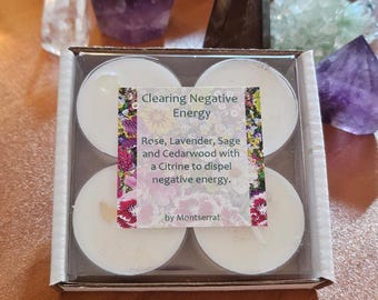 Set of 4 Clearing Negative Energy Soy Tea Lights Candles