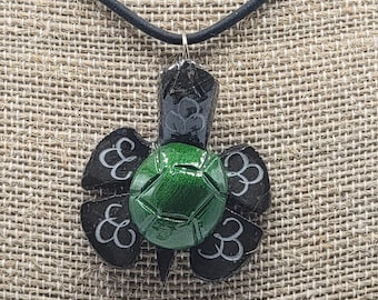 Turtle Marble Necklace Dark Green Super Comfortable Wildlife Pendant Gift for Mom Sister Best Friend