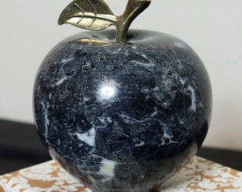 Natural Black Zebra Jasper APPLE - Teacher Gift Nature Lover