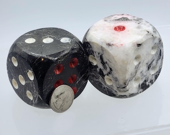Set of (2) 2 Inch Black Zebra Jasper Dice Paperweights Gaming Gamers Gifts Desk Office Decor