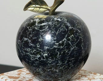 Natural Black Zebra Jasper APPLE - Teacher Gift Nature Lover