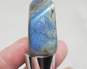 Labradorite Wine Stopper, Metal, Tumbled Stone, Wicca, Pagan, Wiccan, Home Decor,