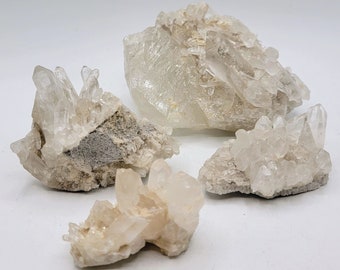 Set of 4 Quartz Point Clusters Birthday Gift for Mom Dad Natural Crystal Bundle Deal