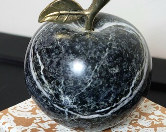 Natural Black Zebra Jasper "HEART" APPLE - Teacher Gift Nature Lover