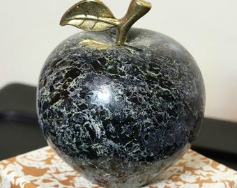 Natural Black Zebra Jasper APPLE - Teacher Gift Nature Lover
