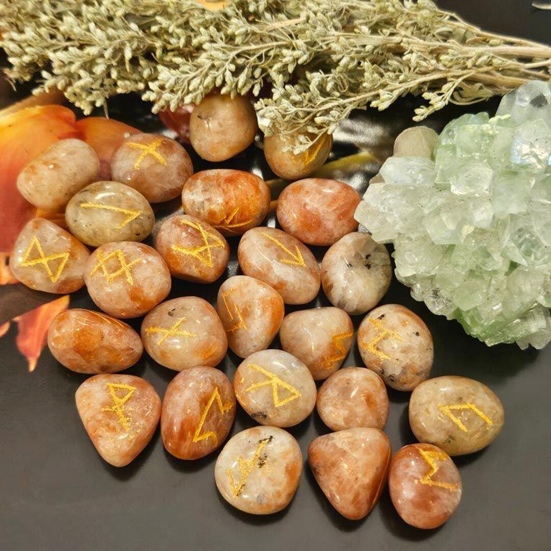 Hawkstone Runes Sunstone Runes Set With Chart, Wiccan Pagan Divination - Etsy