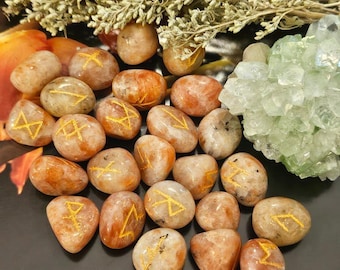 Sunstone Runes Set with Chart, Wiccan Pagan Divination