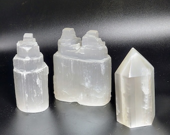 FREE GIFT! Selenite Tower BUNDLE! Birthday Gift for Mom Home Decor Natural Crystal Wiccan Pagan