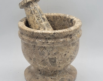 4" Tall Fossil Coral Mortar & Pestle with Gift Box