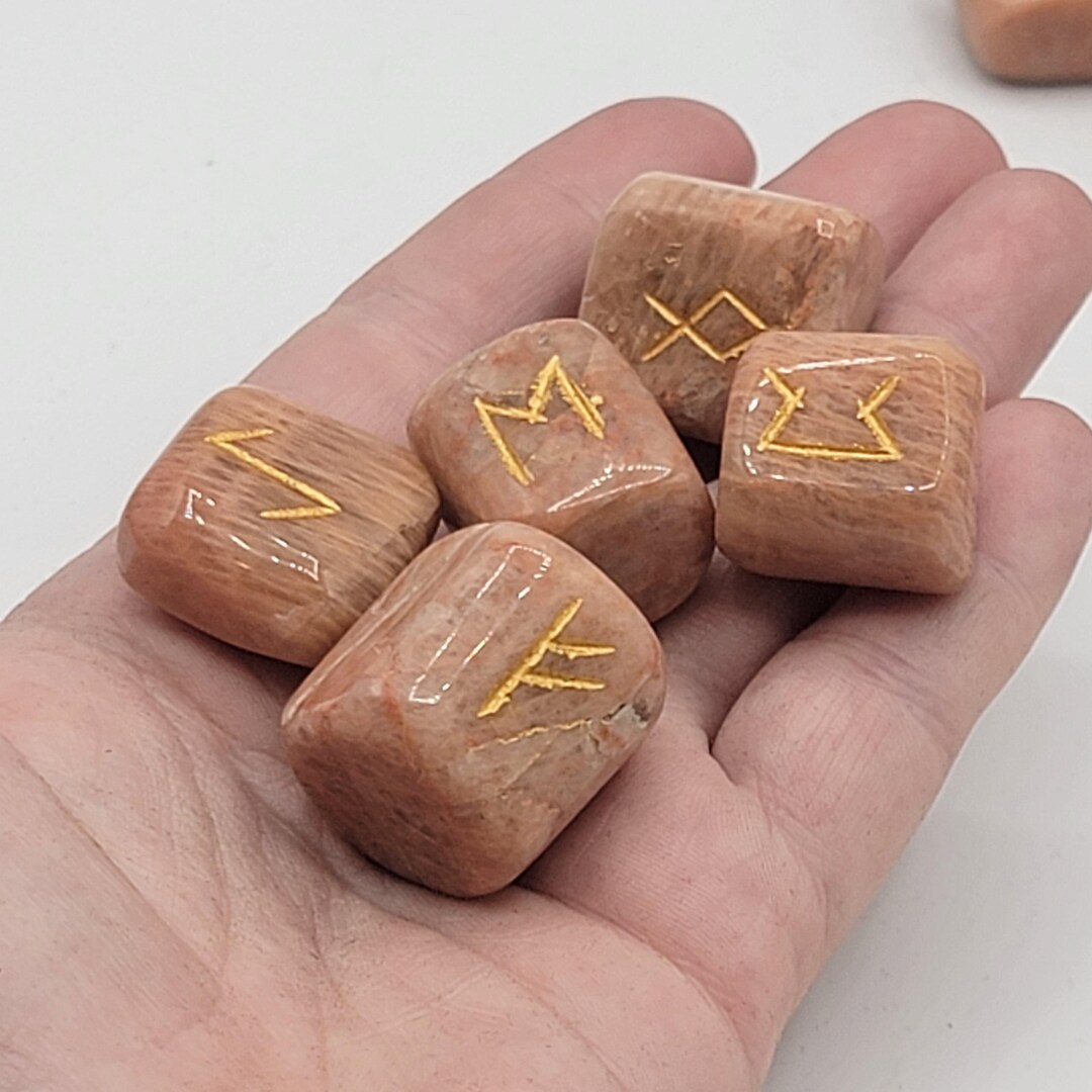 Peach Moonstone Runes Set of 25 Elder Futhark Natural Stone Crystals ...