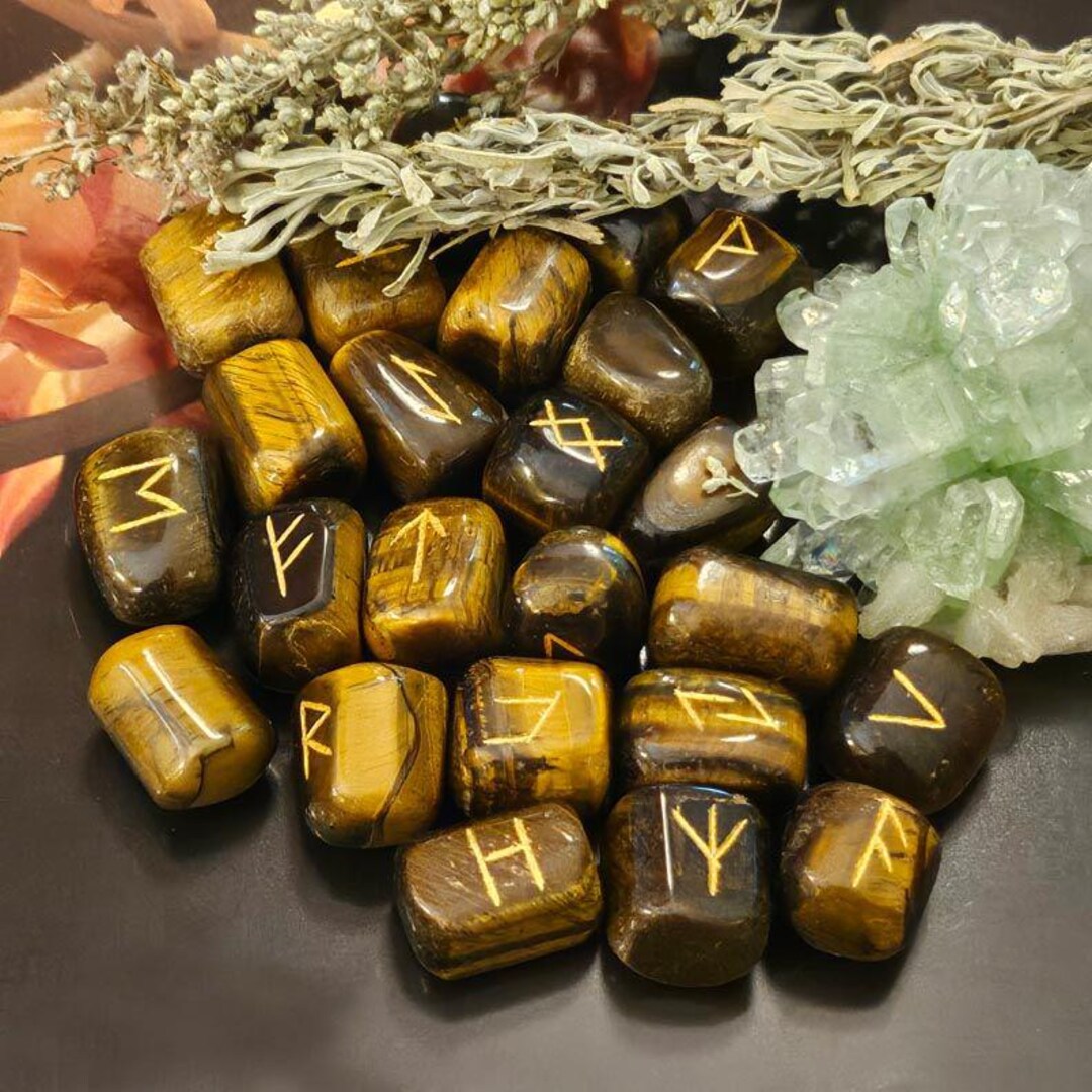 Rune Eye Triangular Tiger Eye Rune Stone Set With Chart, Wiccan Divination - Etsy