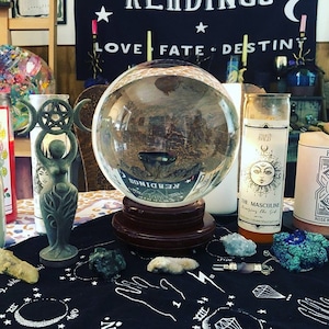 FREE SHIP! 200mm 8" Clear Crystal Ball w Stand, Birthday Gift for Him, Birthday Gift for Best Friend, Wiccan Pagan Spells Rituals