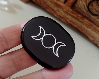 Triple Moon Black Obsidian Pocket Palm Stones Pagan Wiccan Gifts Mother Sister Witches