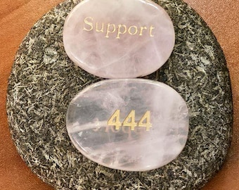 444 in Rose Quartz Palm Stone, Support - Inspirational Gift