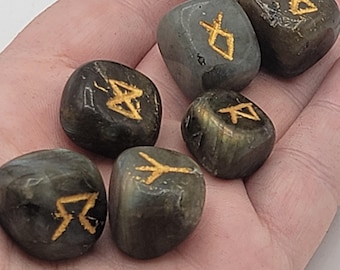 Labradorite Runes Set of 25 Elder Futhark Natural Stone Crystals Chakra Reiki