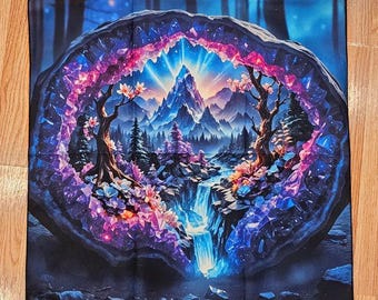 Mythical Realm of Shambala Altar Cloth Amethyst Geode Scene