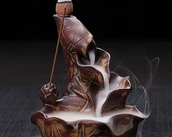 Lotus Flower Back Flow Incense Burner + Cones Gift for Him Birthday Aromatherapy