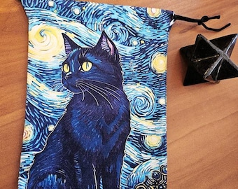 Black Cat Drawstring Pouch 5x7 Tarot Cards Crystal Holder