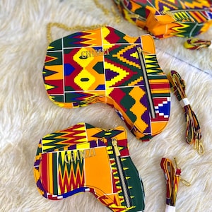 Africa Map shaped Ankara backpack with zippers/ African Kente Print Fabric backpack/ Convertible Shoulder Bag / Backpack / Handbag /Bag