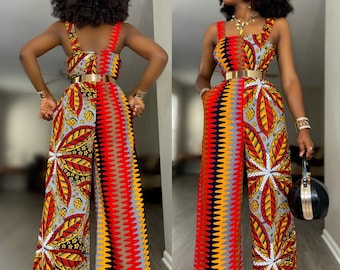 Mehrreihige Patch Afrikanischer Print Jumpsuit, Ankara Jumpsuit, Jumpsuit, Jumpsuits für Frauen, Afrikanischer Herbst Mode, Afrikanische Frauen Kleidung