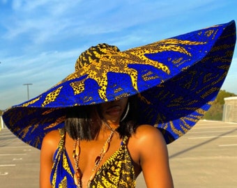 Ankara Oversized Sonnenhut / Sommerhut / Großer Hut aus Ankara / Großes Floppy Hat / Ankara Sonnenschirm / Breite Krempe Strandmütze für Frauen / Headwrap Visor