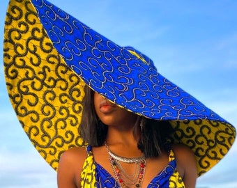 Ankara Oversized Sonnenhut / Sommerhut / Großer Hut aus Ankara / Großes Floppy Hat / Ankara Sonnenschirm / Breite Krempe Strandmütze für Frauen / Headwrap Visor